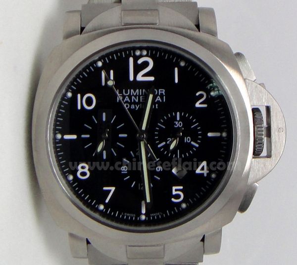 Stainless Steel Panerai Luminor Chronograph Daylight Black Dial